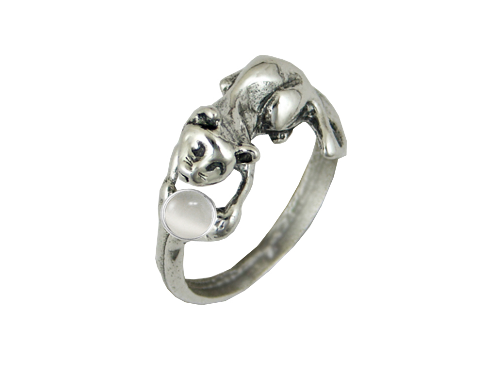 Sterling Silver Playful Kitten Ring With White Moonstone Size 9